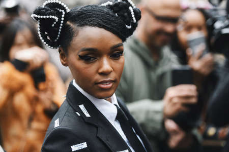 Paris, France - March 03, 2019: Street style outfit -  Janelle Monae after a fashion show during Paris Fashion Week - PFWFW19のeditorial素材