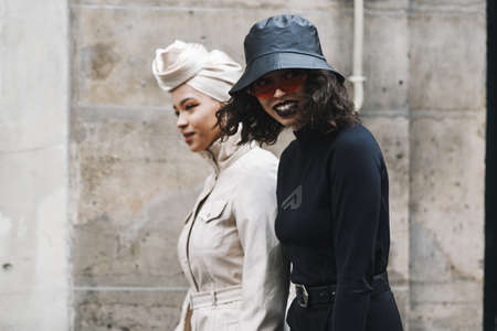 Paris, France - March 03, 2019: Street style outfits during Paris Fashion Week - PFWFW19のeditorial素材