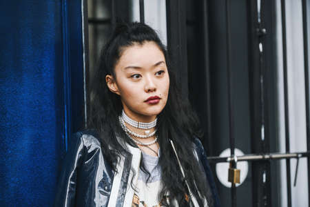 Paris, France - March 03, 2019: Street style appearance during Paris Fashion Week - PFWFW19のeditorial素材