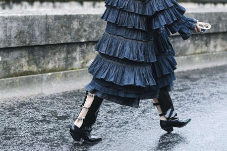 Paris, France - March 03, 2019: Street style outfit -   after a fashion show during Paris Fashion Week - PFWFW19のeditorial素材