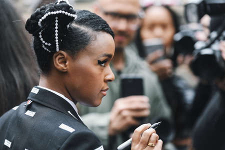 Paris, France - March 03, 2019: Street style outfit -  Janelle Monae after a fashion show during Paris Fashion Week - PFWFW19のeditorial素材