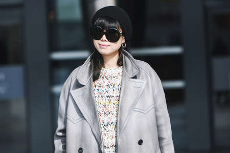 Paris, France - March 04, 2019: Street style outfit -  Leaf Greener after a fashion show during Paris Fashion Week - PFWFW19のeditorial素材