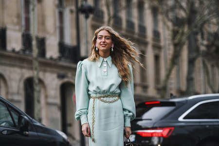 Paris, France - March 03, 2019: Street style outfit -  Emili Sindlev after a fashion show during Paris Fashion Week - PFWFW19のeditorial素材