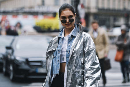 Paris, France - March 04, 2019: Street style outfit -  Fashionable person after a fashion show during Paris Fashion Week - PFWFW19のeditorial素材