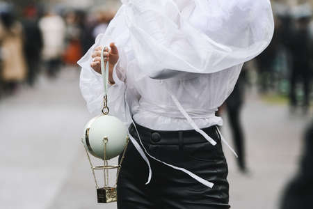 Paris, France - March 03, 2019: Street style outfit -  Purse in detail after a fashion show during Paris Fashion Week - PFWFW19のeditorial素材