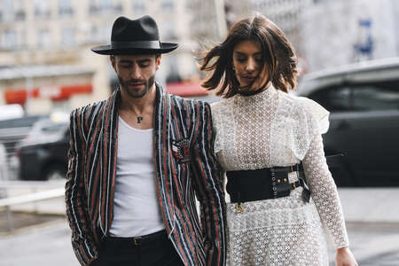 Paris, France - March 04, 2019: Street style outfit -  Fashionable person after a fashion show...