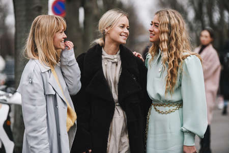 Paris, France - March 03, 2019: Street style outfits during Paris Fashion Week - PFWFW19のeditorial素材