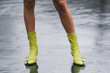 Paris, France - March 05, 2019: Street style outfit -  Fancy shoes in detail after a fashion show during Paris Fashion Week - PFWFW19のeditorial素材