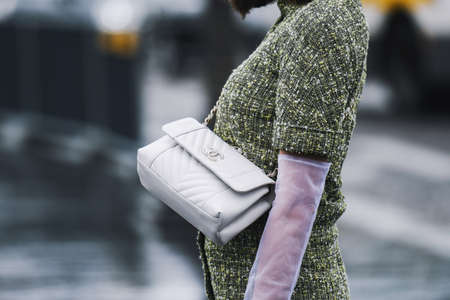 Paris, France - March 5, 2019: Street style - Chanel purse and outfit after a fashion show during Paris Fashion Week - PFWFW19のeditorial素材