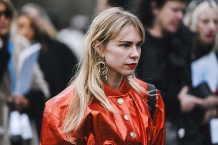 Paris, France - March 05, 2019: Street style outfit -  Courtney TropModel after a fashion show...