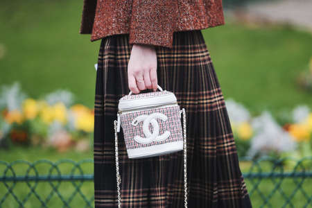 Paris, France - March 05, 2019: Street style outfit -  Chanel outfit after a fashion show during Paris Fashion Week - PFWFW19のeditorial素材
