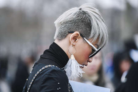 Paris, France - March 05, 2019: Street style appearance during Paris Fashion Week - PFWFW19のeditorial素材