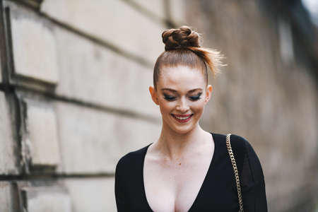 Paris, France - March 02, 2019: Street style outfit -  Larsen Thompson after a fashion show during Paris Fashion Week - PFWFW19のeditorial素材