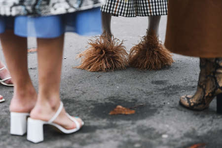 Paris, France - March 02, 2019: Street style outfit -  Fancy shoes after a fashion show during Paris Fashion Week - PFWFW19のeditorial素材