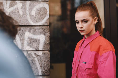 Milan, Italy - February 20, 2019: Street style outfit before a fashion show during Milan Fashion Week  - MFWFW19のeditorial素材