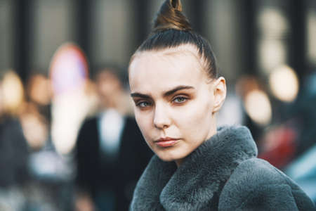 Milan, Italy - February 20, 2019: Street style outfit after a fashion show during Milan Fashion Week - MFWFW19のeditorial素材