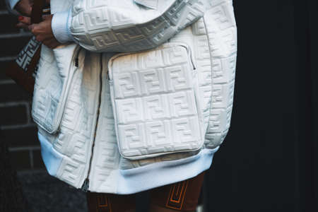 Milan, Italy - February 21, 2019: Street style - Fendi purse in detail after a fashion show during...