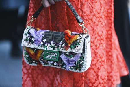 Milan, Italy - February 21, 2019: Street style - Fendi purse in detail after a fashion show during Milan Fashion Week - MFWFW19のeditorial素材