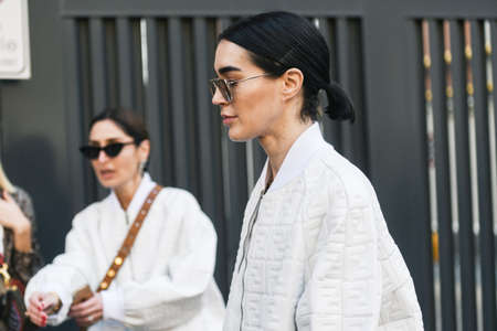 Milan, Italy - February 21, 2019: Street style â Look after a fashion show during Milan Fashion Week - MFWFW19のeditorial素材