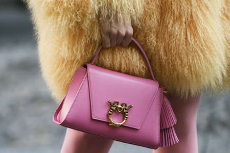 Milan, Italy - February 21, 2019: Street style â Purse detail after a fashion show during Milan Fashion Week - MFWFW19のeditorial素材