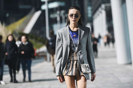 Milan, Italy - February 22, 2019: Street style - Influencer Mary Leest after a fashion show during Milan Fashion Week - MFWFW19