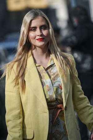 Milan, Italy - February 22, 2019: Street style â Valentina Ferragni before a fashion show during Milan Fashion Week - MFWFW19のeditorial素材