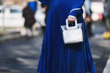 Milan, Italy - February 21, 2019: Street style â Outfit details before a fashion show during Milan Fashion Week - MFWFW19のeditorial素材