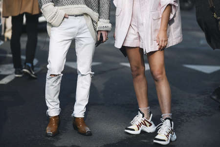 Milan, Italy - February 21, 2019: Street style â€“ Outfit details after a fashion show during...