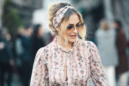 Milan, Italy - February 21, 2019: Street style â€“ Look after a fashion show during Milan...