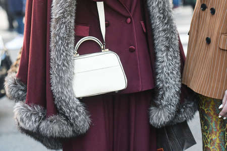 Milan, Italy - February 22, 2019: Street style â Fancy purse in detail during Milan Fashion Week - MFWFW19のeditorial素材