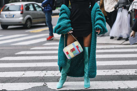 Milan, Italy - February 23, 2019: Street style â€“ Outfit detail after a fashion show during...