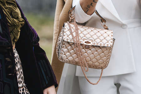 Milan, Italy - February 23, 2019: Street style â Purse detail after a fashion show during Milan Fashion Week - MFWFW19のeditorial素材