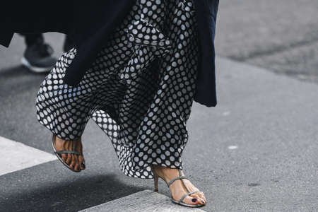 Milan, Italy - February 23, 2019: Street style â Shoes detail after a fashion show during Milan Fashion Week - MFWFW19のeditorial素材