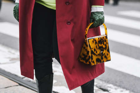 Milan, Italy - February 23, 2019: Street style â Purse detail after a fashion show during Milan Fashion Week - MFWFW19のeditorial素材