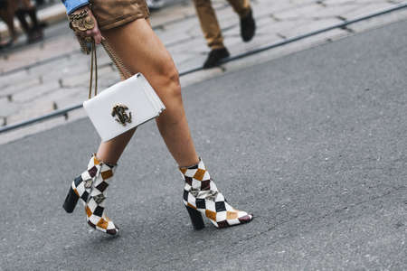 Milan, Italy - February 23, 2019: Street style â€“ Purse detail after a fashion show during...