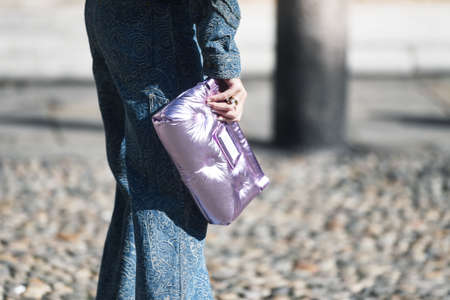 Milan, Italy - February 22, 2019: Street style â Fancy purse in detail during Milan Fashion Week - MFWFW19のeditorial素材