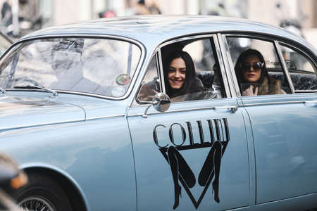 Milan, Italy - February 24, 2019: Street style â Vintage car before a fashion show during Milan Fashion Week - MFWFW19のeditorial素材