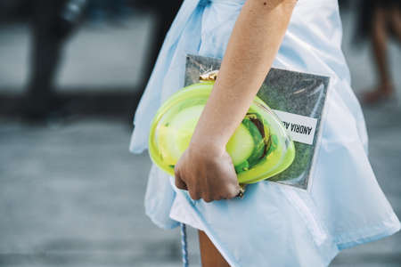 Milan, Italy - February 22, 2019: Street style â Fancy purse in detail during Milan Fashion Week - MFWFW19のeditorial素材