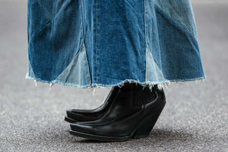 Milan, Italy - February 23, 2019: Street style - Shoes detail during Milan Fashion Week - MFWFW19のeditorial素材