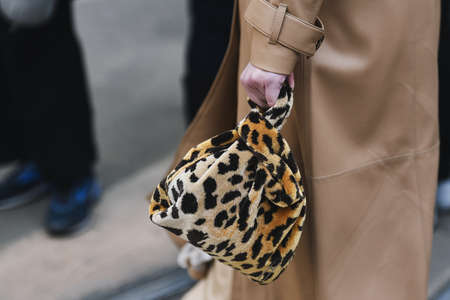 Milan, Italy - February 24, 2019: Street style â Animal print handbag detail after a fashion show during Milan Fashion Week - MFWFW19のeditorial素材