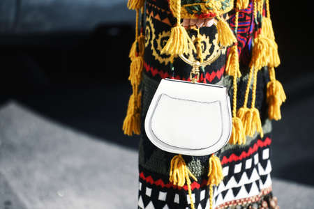 Milan, Italy - February 22, 2019: Street style â Fancy purse in detail during Milan Fashion Week - MFWFW19のeditorial素材