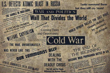 New York, USA - January 04, 2020: Newspaper headlines and text about the historic events happened during the cold war.のeditorial素材