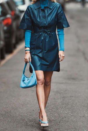 Milan, Italy - February 21, 2020: Street style outfit - streetstylefw20のeditorial素材