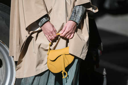 Milan, Italy - February 21, 2020: Street style outfit - streetstylefw20のeditorial素材