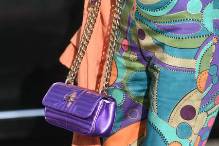 Milan, Italy - February 19, 2020: Street style detail - accesories and clothingstreet style clothing and accesory detail - StreetStyleFW2020のeditorial素材