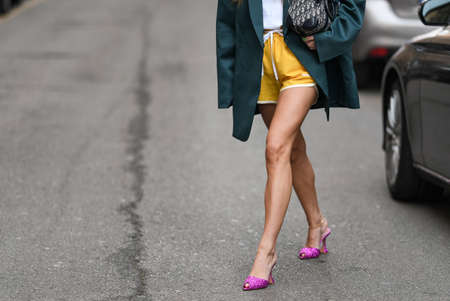 Milan, Italy - February 21, 2020: Street style outfit - streetstylefw20のeditorial素材