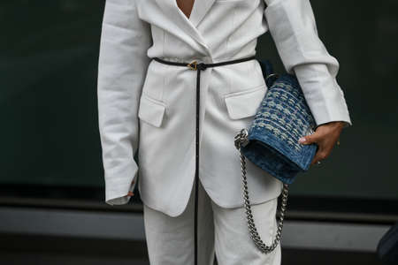 Milan, Italy - February 21, 2020: Street style outfit - streetstylefw20のeditorial素材