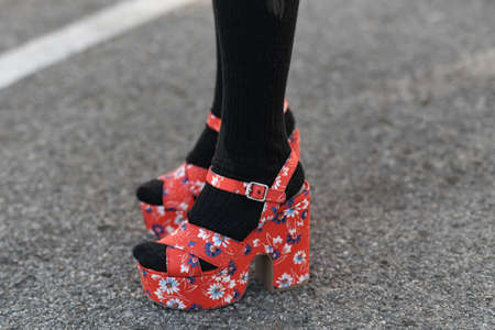 Milan, Italy - February 19, 2020: Street style detail - accesories and clothingstreet style clothing and accesory detail - StreetStyleFW2020のeditorial素材