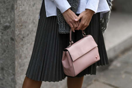 Milan, Italy - February 20, 2020: Street style outfit - streetstylefw20のeditorial素材