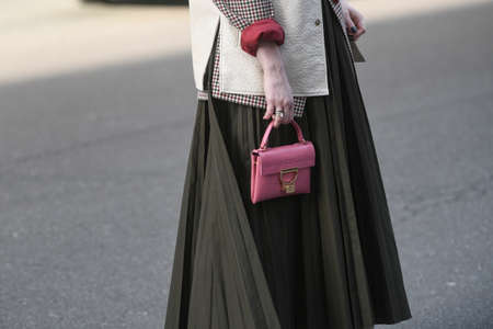Milan, Italy - February 20, 2020: Street style outfit - streetstylefw20のeditorial素材